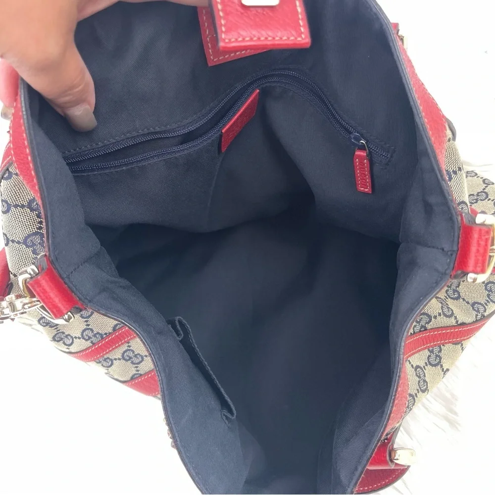 GUCCI Red & Blue GG Canvas and Leather Abbey Two Way Hobo Bag